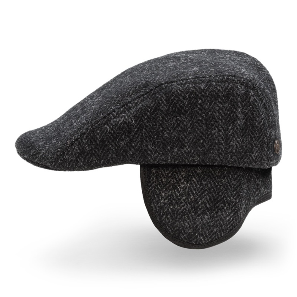Vintage Harris Tweed earflap flat cap wool hat